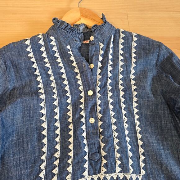 Banjanan Denim Chambray Tunic Mini Dress Size XS Long Sleeve Boho Cottage - Picture 2 of 9